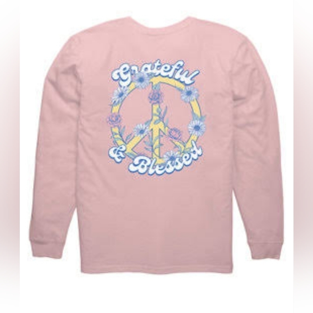 NWT Fifth Sun Girls Pink Long Sleeve Blessed Peace Sign Tee Size Large